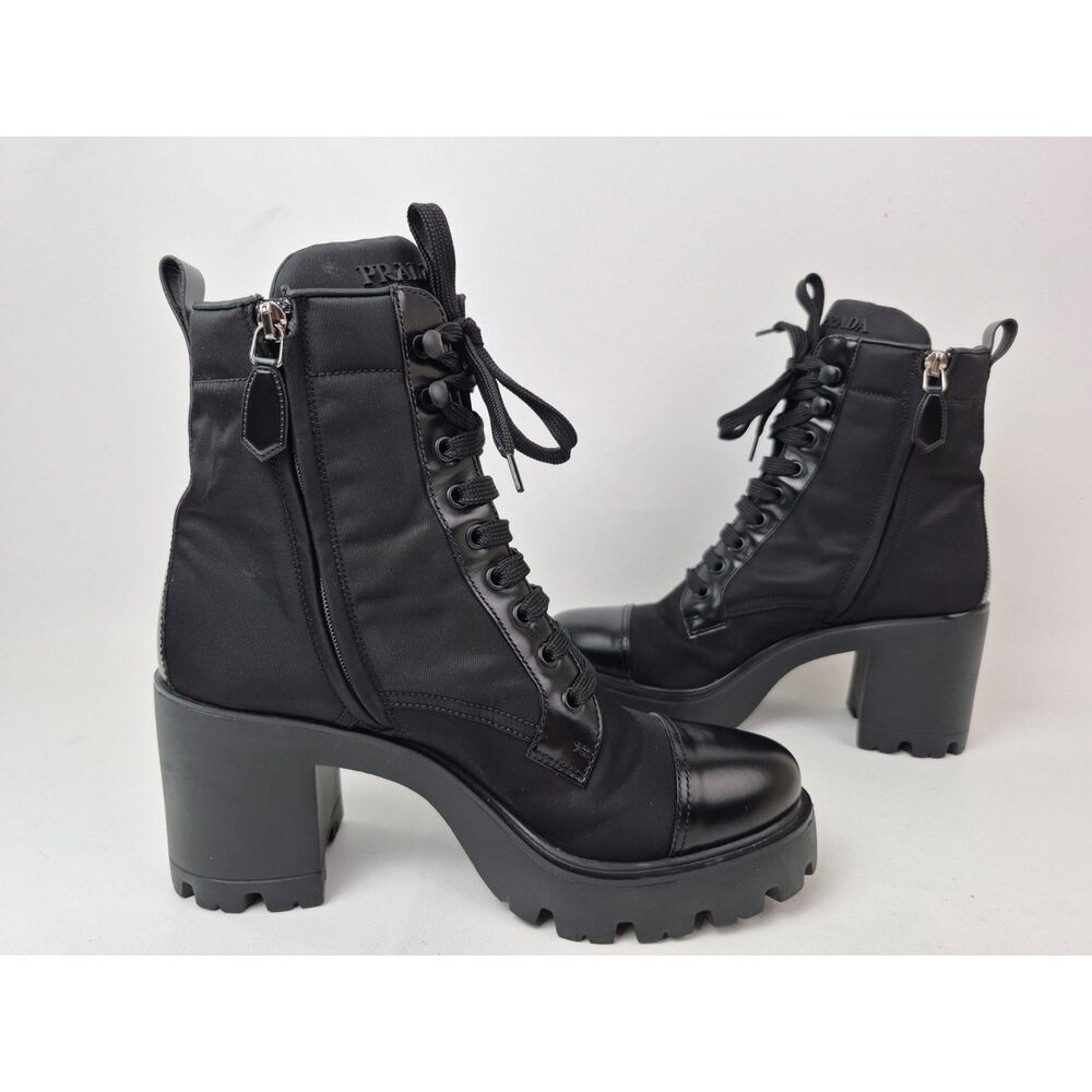 Prada Women's Black Re-Nylon Leather Booties Size 39.5 - Picture 4 of 7